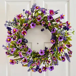 TOPFISH Purple Flower Berry Wreath - Decorative Ornament, Hanging Decoration, Home Decor Ornament for Christmas, Easter Outdoor, Summer Front Door Festive Home Supplies summerwins