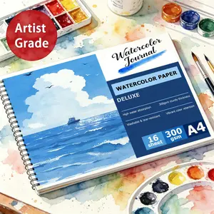 Artist-Level Spiral Bound Watercolor Book A4 (16 Sheets, 300g), Beautiful Sky Gull Landscape Cover, Thick Watercolor Paper, Durable Binding, Watercolor Paint Book, Watercolor Painting Book