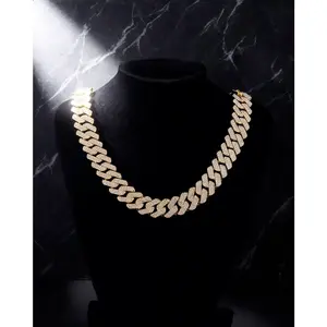 Full Moissanite 20MM Hip-Hop Cuban Chain for Men, Zinc Alloy with Rhombus Geometric 3-Row Moissanite Design, Ideal Couple Gift for Men, Suitable for Daily Wear