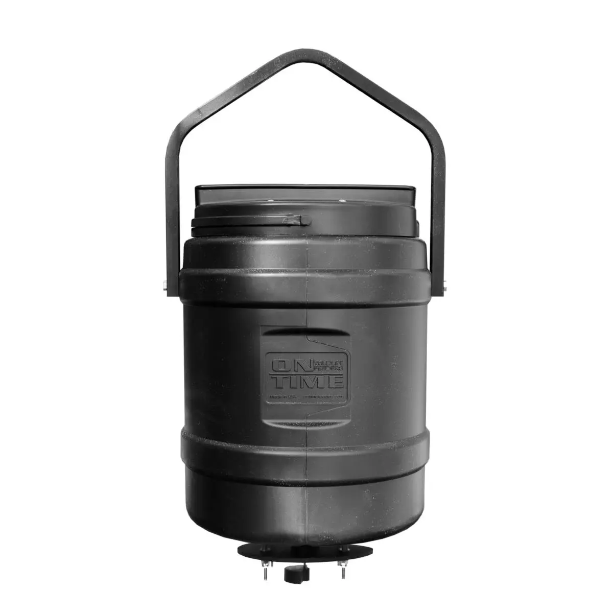 On Time Feeders 10 Gal Shakedown Automatic Gravity-Fed Feeding Tool - Black, Battery Powered, Adjustable Tray, Extremely Quiet, Deer Hunting Use, Frequency Vibration Technology, Rain Skirt, Dispenses Rations