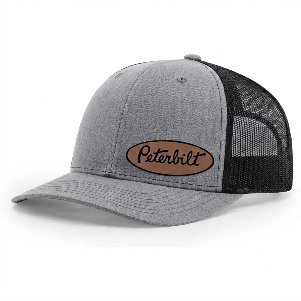 Peterbilt Leather Patch On Retro Trucker Hat Adjustable Snapback Baseball Cap Vintage Mesh Hat for Men Women Unisex Streetwear