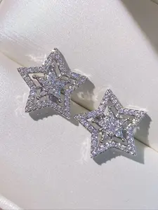Star Design Rhinestone Decorated Stud Earrings, Fashionable Jewelry for Women & Men, Trendy All-match & Exquisite Jewelry for Birthday Gift, Trendy Jewellery Accessories, Statement Earrings