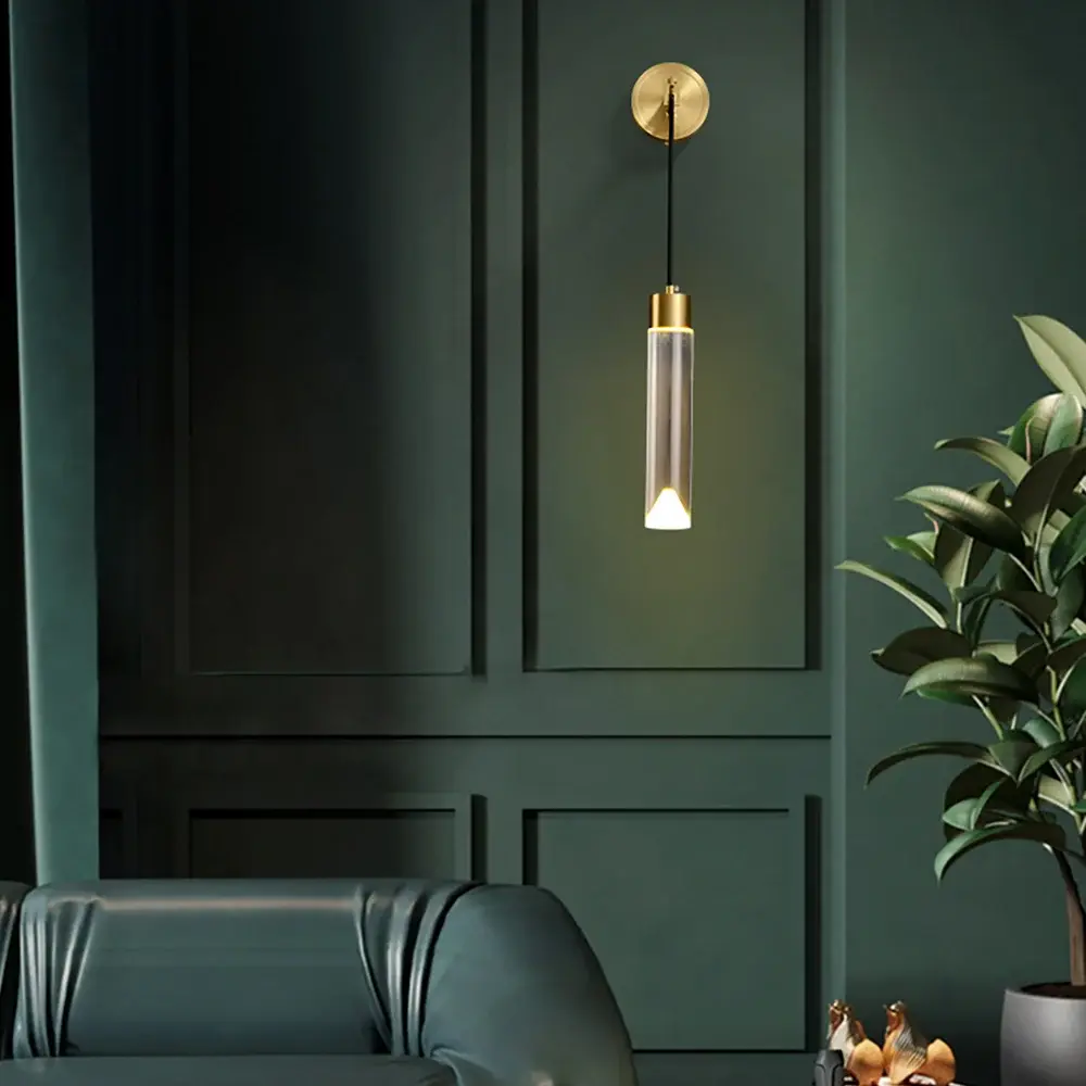 Homary Minimalist LED Wall Sconce - Armed Crystal Design, Cylinder Shade, Indoor Lighting Fixture for Bedroom LED Lights