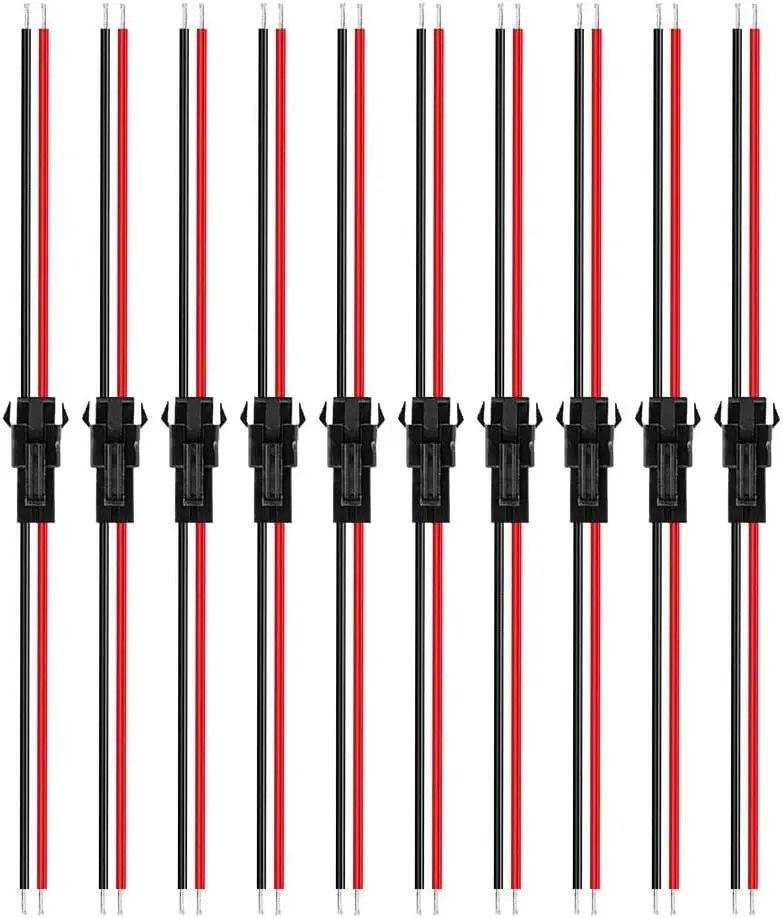 10 Pairs 2-Pin JST SM Connector Set, 15cm 22AWG Wire Cable, Plug-In Male/Female Connectors for 5050 3528 5630 FCOB 3014 COB Single Color LED Strip Lights (Automotive Car Battery Repair Tool Compatibility), Plug-In Connector
