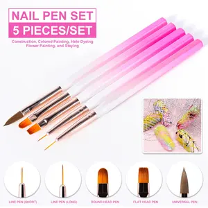 5-Piece Acrylic Nail Brush Set, Professional Acrylic Powder Extension Brushes, 3D Sculpting Nail Brushes, Manicure Salon Tools