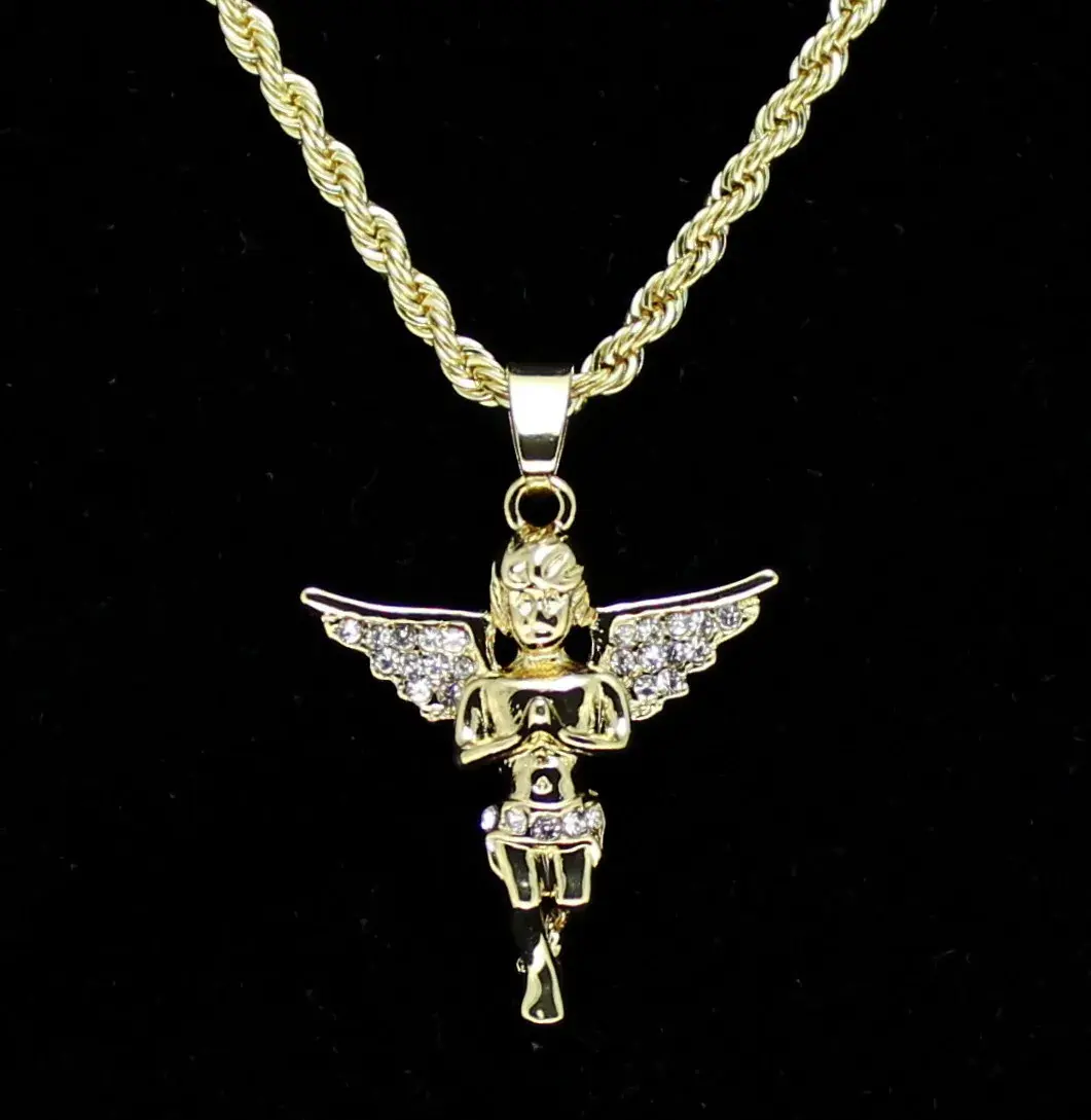 MaxBling81 Silver-Plated Baby Angel Pendant Necklace (28x28mm) - Hip Hop Jewelry, Cubic Zirconia Accent, 3mm 24-Inch Rope Chain, Adult-Friendly, Adults, Cubic Zirconia Stone, Includes 3Mm 24-Inch Rope Chain