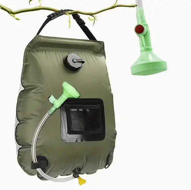 20L Collapsible Oxford Fabric Portable Outdoor Shower Bag with Handheld Rinse Nozzle, Hanging Strap for Camping Outdoor Bathing Beach Use, Road Trip
