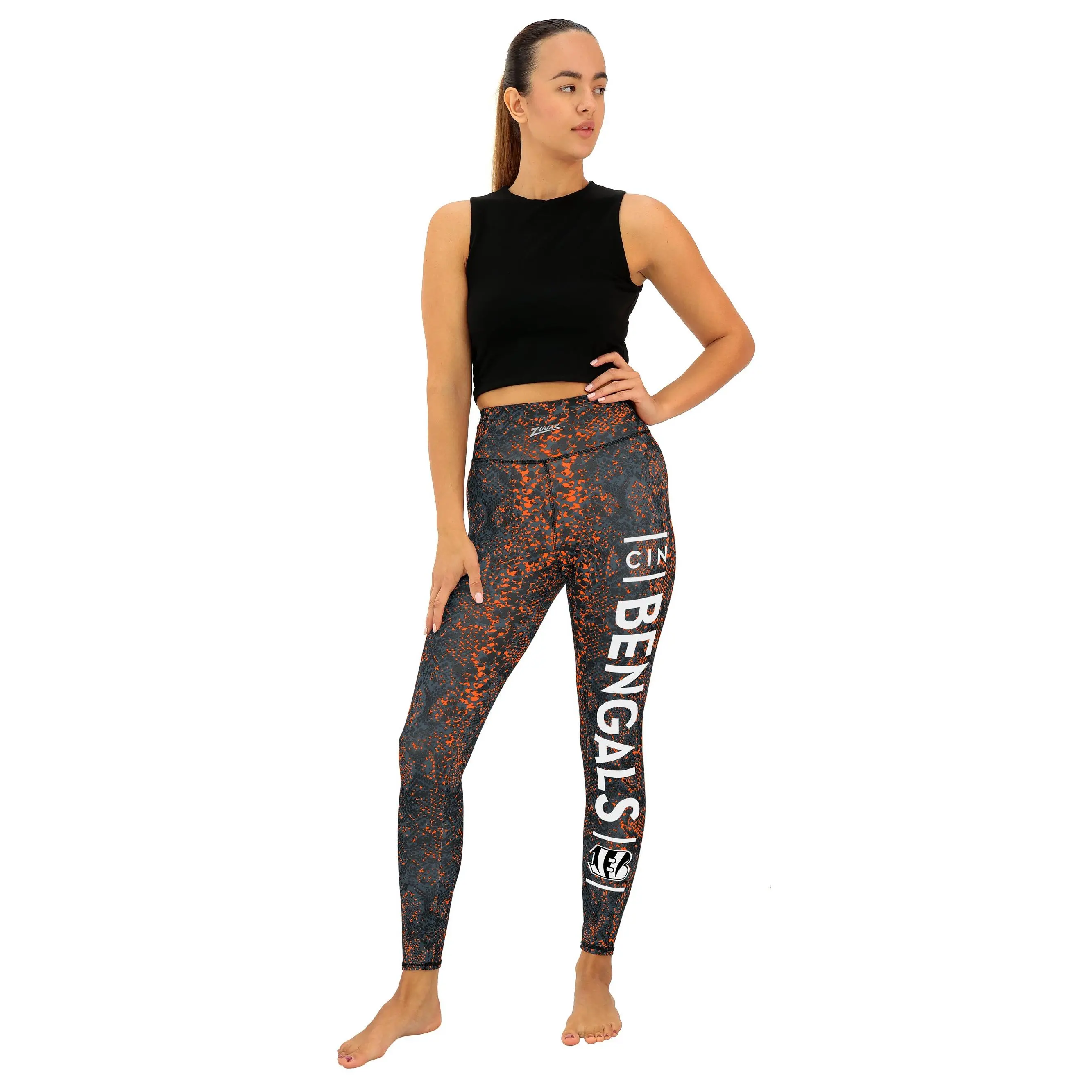 Zubaz NFL Women's Field Goal Primary Post Leggings, Cincinnati Bengals