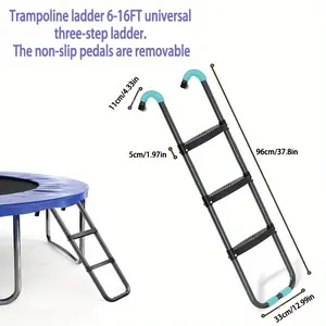 Heavy-Duty Detachable Trampoline Ladder - Sturdy Iron Construction, Non-Slip Steps, Portable Foldable Design for Trampoline & Outdoor Fitness. Large Weight Capacity, Black, Home Fitness Equipment with