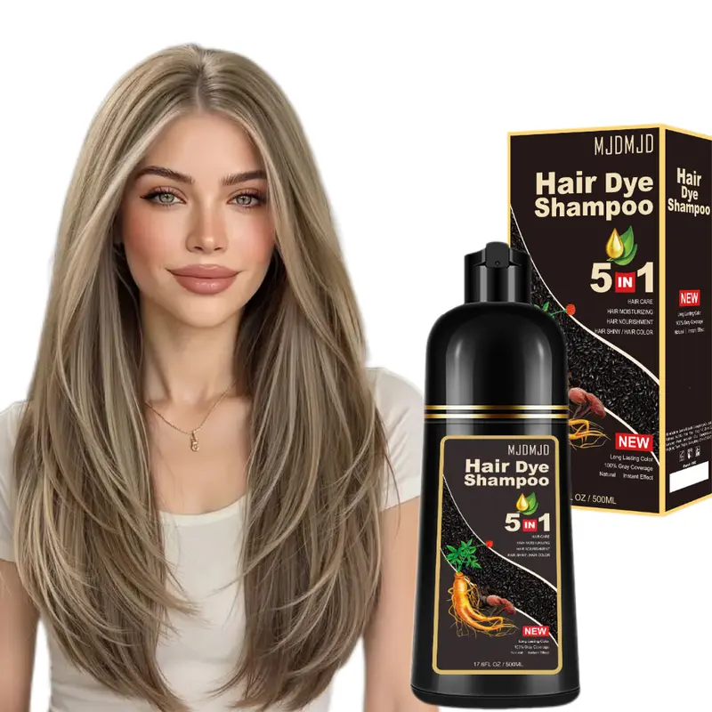 Light Brown 5-in-1 Hair Dye Shampoo – Unisex Natural Herbal Formula, Semi-Permanent Gray Coverage, Long-Lasting Vibrant Color for 3–4 Weeks, Easy At-Home Application, 500ml (Includes Complimentary Argan Hair Mask Samples)