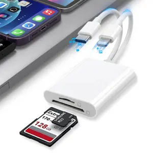 2-in-1 SD Card Reader for iPhone, iPad, USB-C Devices, Lightning/USB-C Dual Port Adapter, Supports SD/Micro SD and USB 3.0, Fast Transfer, Plug & Play, No App Needed
