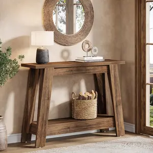 Tribesigns Rustic Brown 41.3" Narrow Console Table for Living Room, Hallway, Foyer - 2-Tier Wooden Entryway Table with Storage