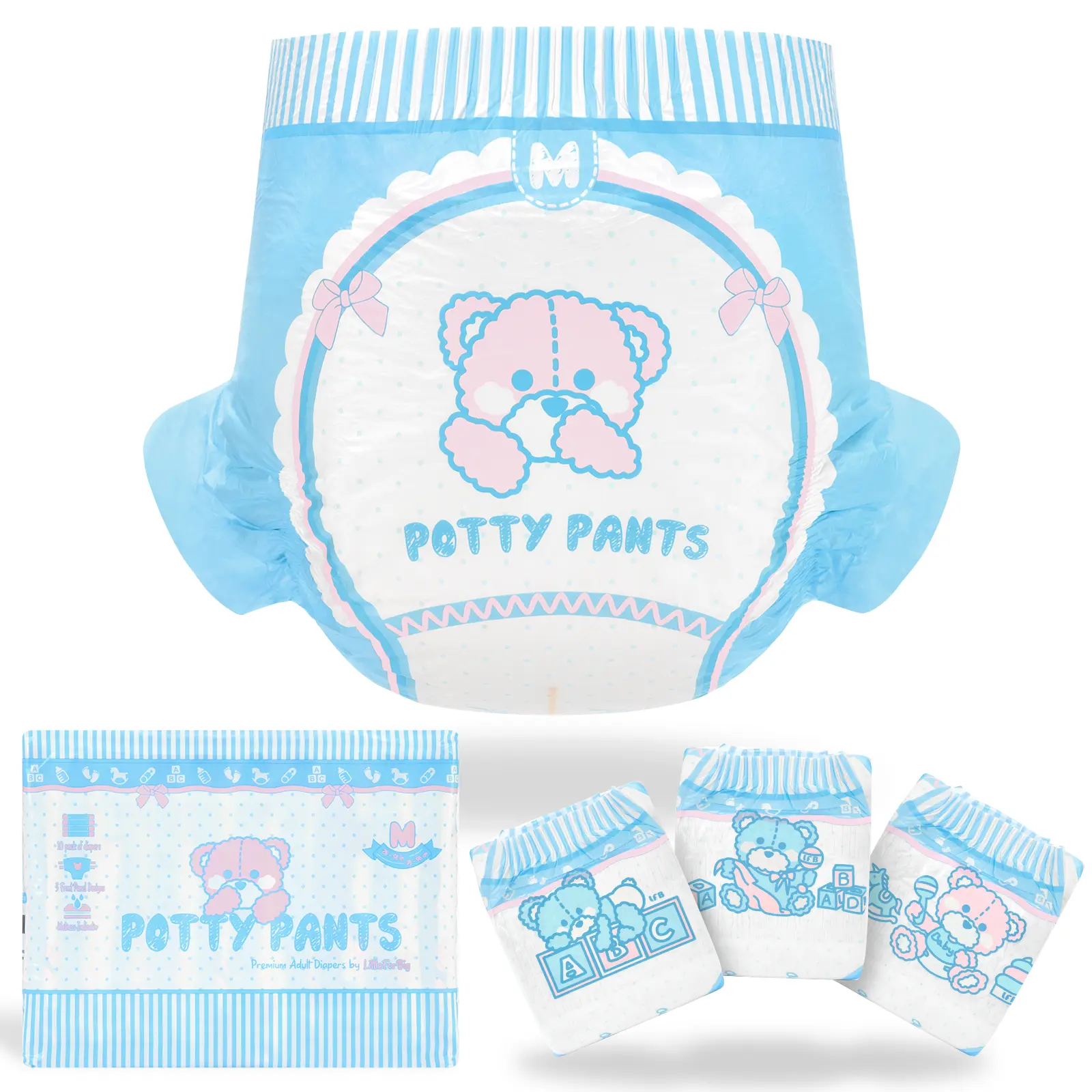 LITTLEFORBIG Nighttime Adult Potty Pants - Extra Thick, High Absorbency, Leak-Proof Plastic Backing, 10 Count, Size M-XL, Nighttime Diapers, Strong, Adult Diaper Potty Pants, Adults