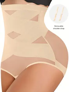 Women's High Waist Shapewear Underwear, Strong Stretch Compression Mesh Knit Fabric, Comfortable Breathable, All Seasons Wear, Anti-Slip Adjustable Straps