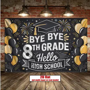 Summervibes 2D Flat, 1pc 90.55"x70.8" Bye 8th Grade Hello High School Banner - Graduation Decoration Suitable for Home, Room, Wall Decor, Party Background Photo Props, No Electricity Needed, Polyester fo
