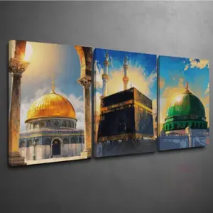 3pcs Muslim Religious Style Islamic Sanctuary Posters, Dome Al-Kaba Mosque Canvas Art, Living Room Home Decor, Ramadan Gift