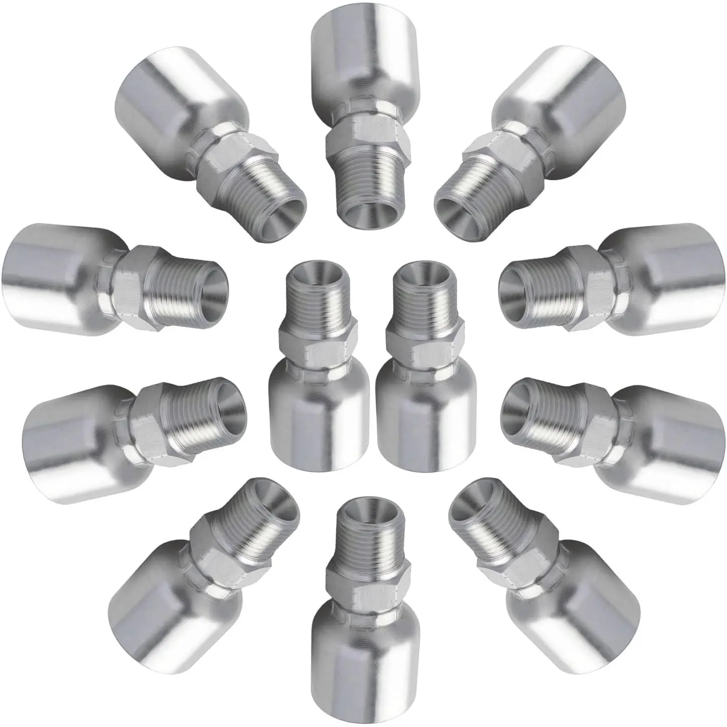 12 Pack Industrial & Scientific Hydraulic Fittings - 1/2" I.D. Hose x 1/2" NPT Male End, Durable Carbon Steel Ends for Single Wire Hydraulic Line Systems