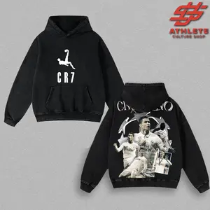 Retro CR7 Vintage Washed Tee Hoodie Sweatshirt – Ronaldo Football Graphic Shirt, Game Day Outfit for CR7 Fans, Unisex Apparel, Soccer Streetwear, Made in USA, Gift for Him