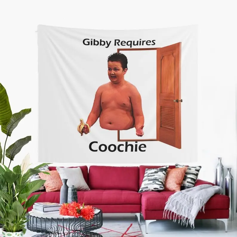 Gibby Requires Coochie Wall Tapestry , Hostel Dorm Decor, Funny Gibby Meme Flag, Gibby Meme Wall Hanging Gift Idea, Gibby Fans, Gibby Party/room decor home accessories