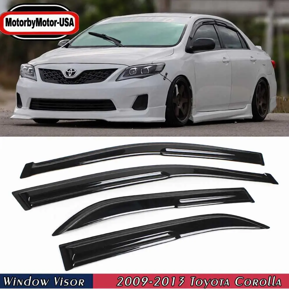 Side Window Visors Sun Rain Guards for 2009-2013 Toyota Corolla Sedan - JDM Mugen Style Tinted Acrylic Car Exterior Accessories, Self-Adhesive Vehicle Part, Easy Install, Optimal Ventilation, Enhances Performance, Sun Protection, Protects from Rain