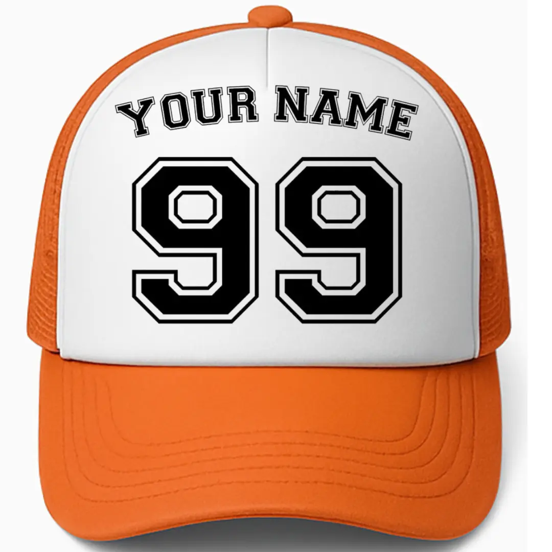 Personalized Varsity Name & Number Trucker Hat - Unisex Adjustable Streetwear Baseball Cap, Customizable Casual Sport Hat for Business Use