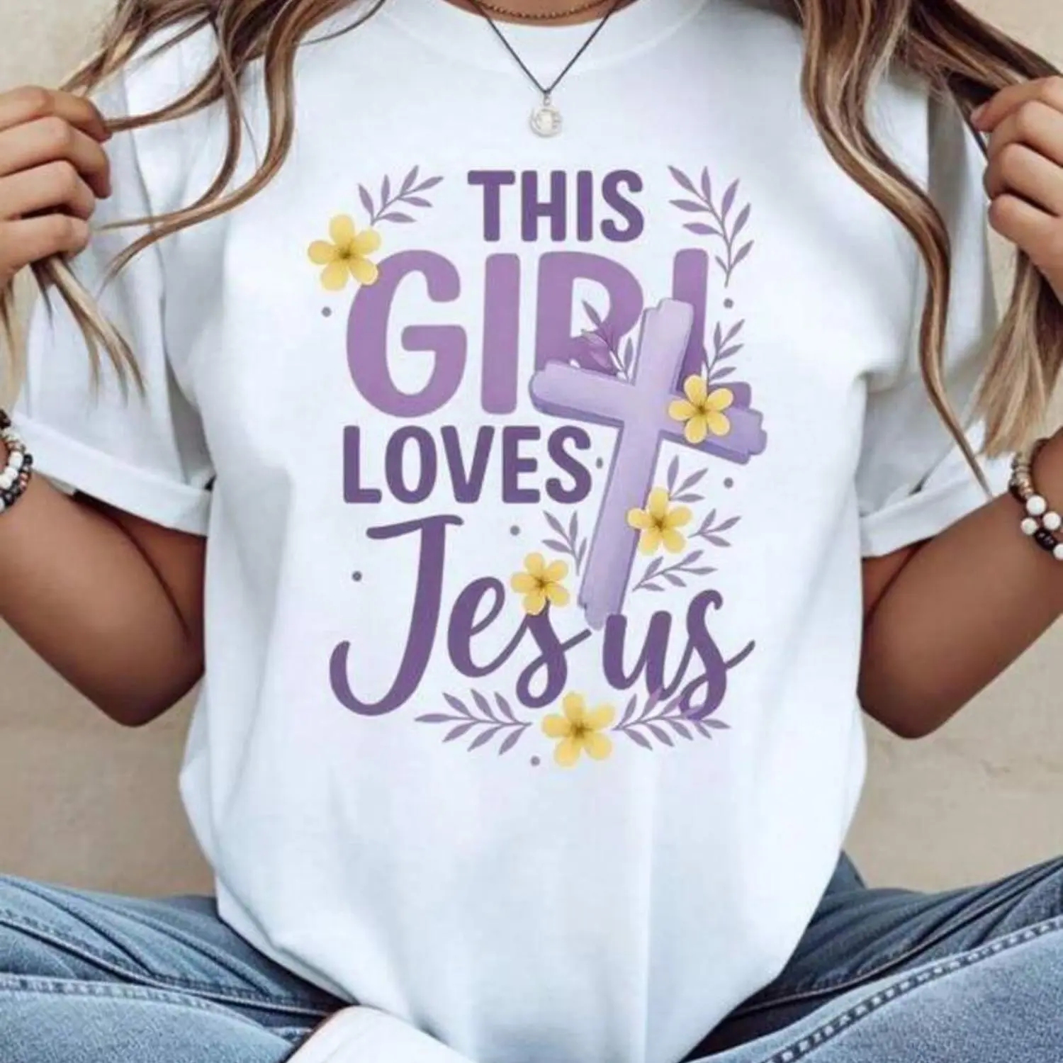 Jesus Lover Women's T-Shirt - Christian Cross & Floral Design Faith-Inspired Casual Tee