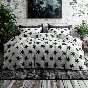 Breathable Brushed Microfiber Bedding Set with Duvet Cover & Pillowcases, Soft and Wrinkle-Resistant Duvet Cover Set with Corner Ties and Hidden Zipper, Star Pattern Bed Set for Dormitory Hotel,Fade-Resistant, Easy Care