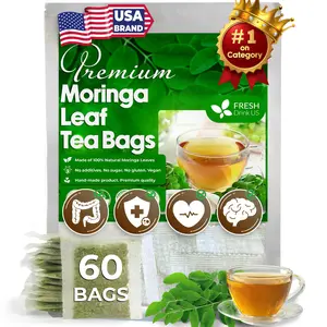 【FreshDrinkUS】 Moringa Leaf Tea Bags, 100% Natural & Pure from Moringa Leaves. Loose Leaf Moringa Herbal Tea. Moringa Leaf Tea. No Sugar, No Caffeine, No Gluten, Vegan. Beverage