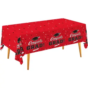 Graduation Party Decorations, Gongrats Grad Tablecover for Graduation Party Supplies, 3 pcs Class Red Table Cloths, 54"x108"