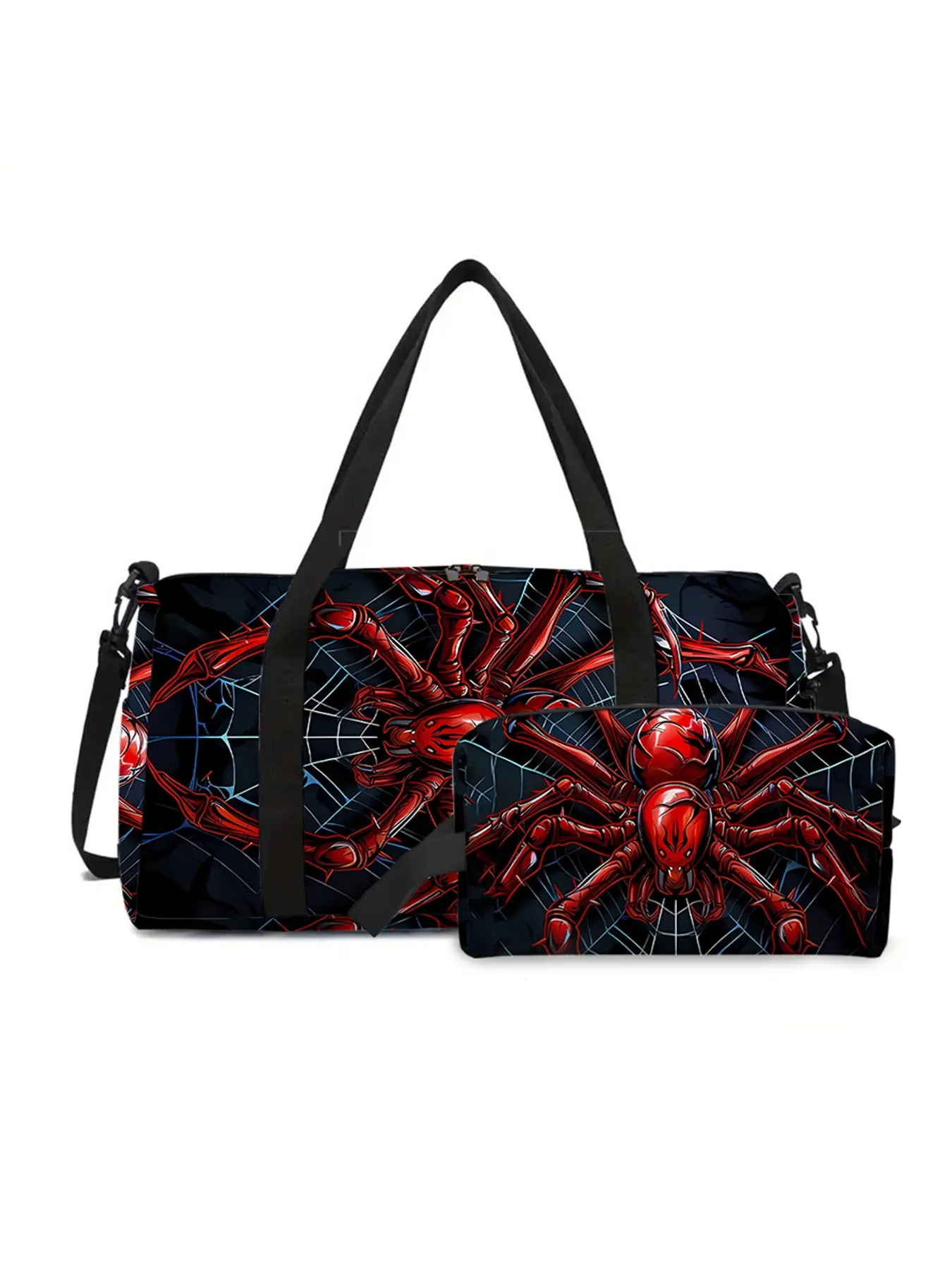 Red spider pattern printed travel duffle bag + makeup bag set Travel Cosmetic Bag Travel Accessories