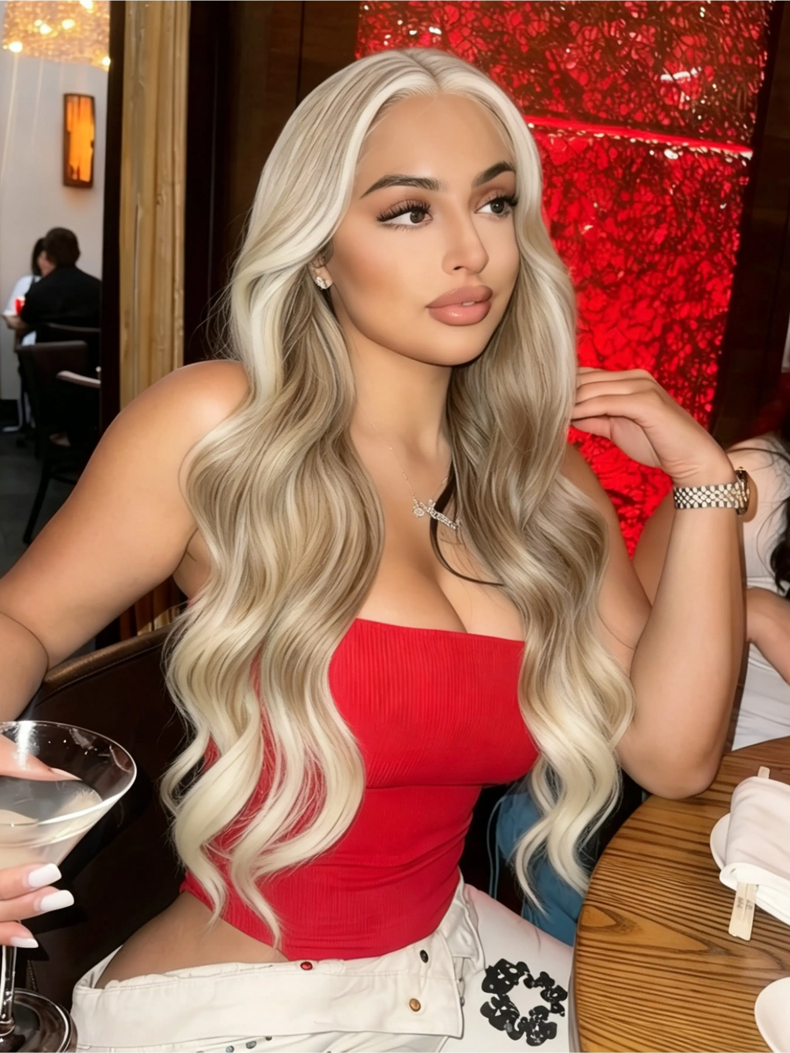 Beige Ombre Wig 13x4 Lace Front Wig Light Mocha Brown Ombre Water Wave Wig Mushroom Brown Ombre Wavy Wig Free Parting Lace Frontal Wig Heat Resistant Synthetic Wig for Women Party Dating Festival Everyday Wear 28 Inch