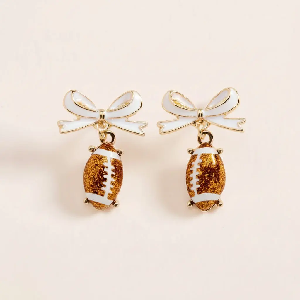 Glitter Football & Ribbon Bow Drop Earrings