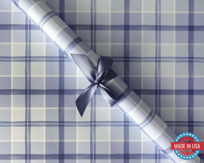 Gift Wrap Sheets - Blue Watercolor Plaid / Christmas Gift Wrap, Holiday Wrapping Paper, Plaid Gift Wrap, Blue & White Wrapping Paper Sheets