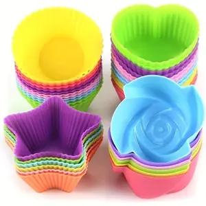 5Pcs round love star square rose silicone cake cup pudding jelly puff mousse air fryer baking mold Silicone Muffin Pan