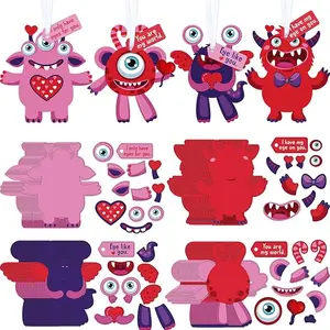 Valentine's Day Craft Kits for Kids, DIY Craft Ornament Valentine Class Game Activities Paper Craft Hanging Ornament for Valentines Day Decorations (24 Sets)