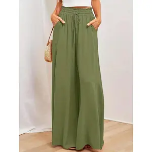 NewWomen's Plain Pocket Drawstring Paper Bag Waist Wide Leg Pants, Casual High Waist Trousers for Fall, Back To School Pants for Women, Teacher Fall Outfits 2024, Women's Bottoms for Daily Wear, Fall Outfits, FallfreshnessGift