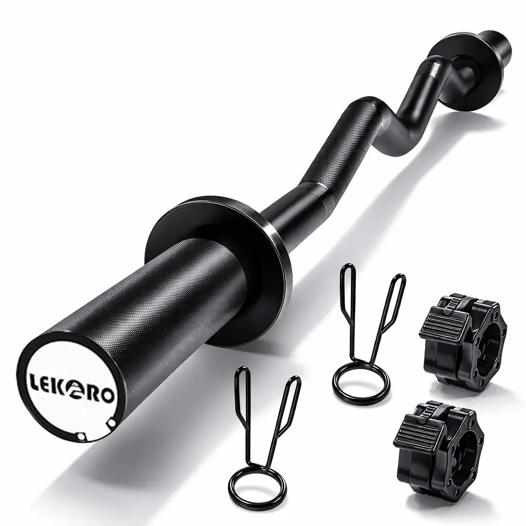 LEKARO 4FT EZ Curl Bar, Compact W-Shape Heavy-Duty Steel Olympic Barbell with 350LB Capacity & Smooth Sleeves for Arm Exercises & Tricep Extensions