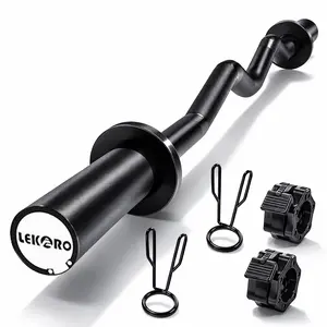 LEKÄRO 4FT Olympic Barbell Bar – 350LB Weight Capacity, EZ Curl or Straight, Rotating Sleeves, Includes Collars, Home Gym Strength Training