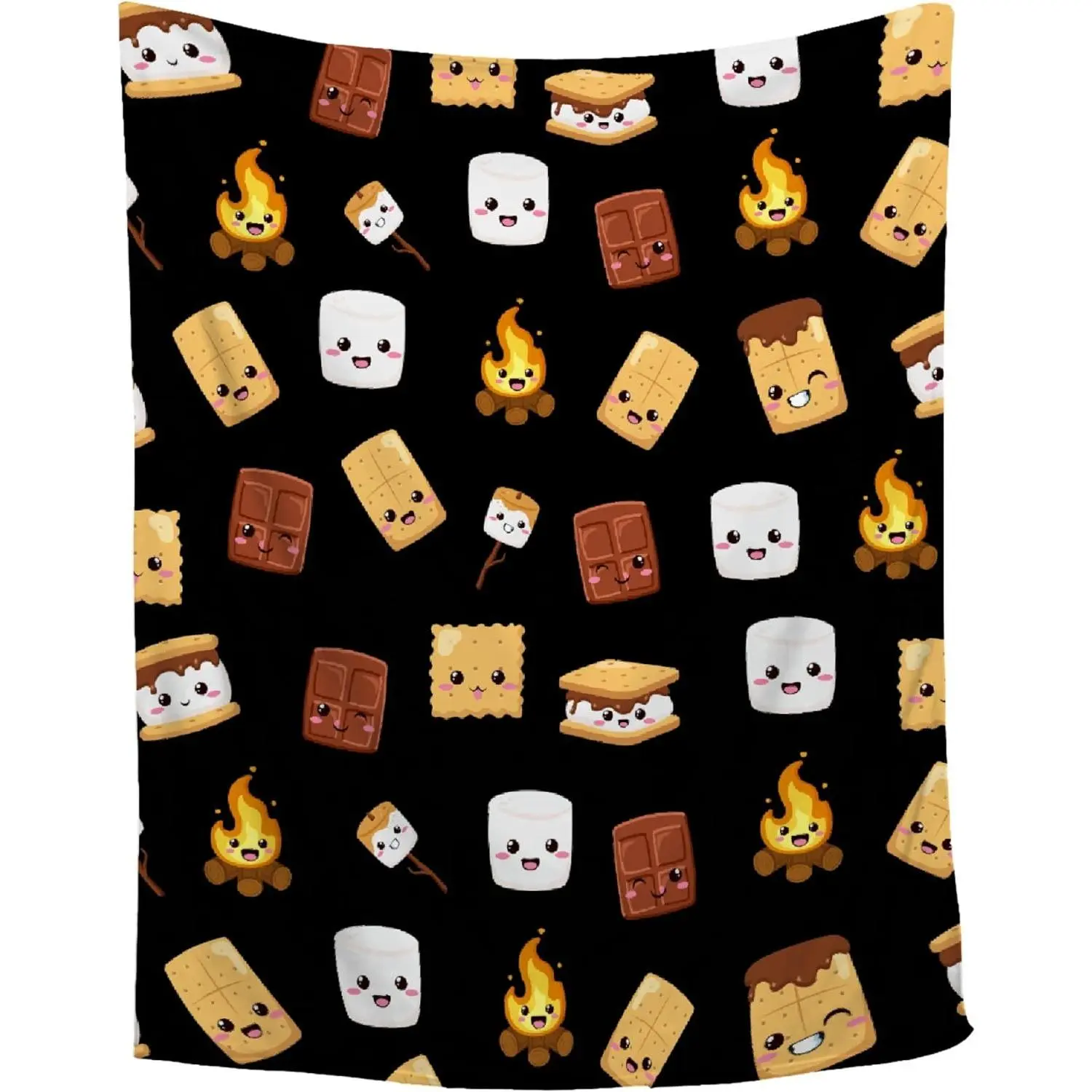 Cute S'Mores Blanket Marshmallow Cookie Blanket Black Soft Plush Fuzzy Flannel Fleece Throw Blanket for Couch Food Blanket 50"x40" for Kids