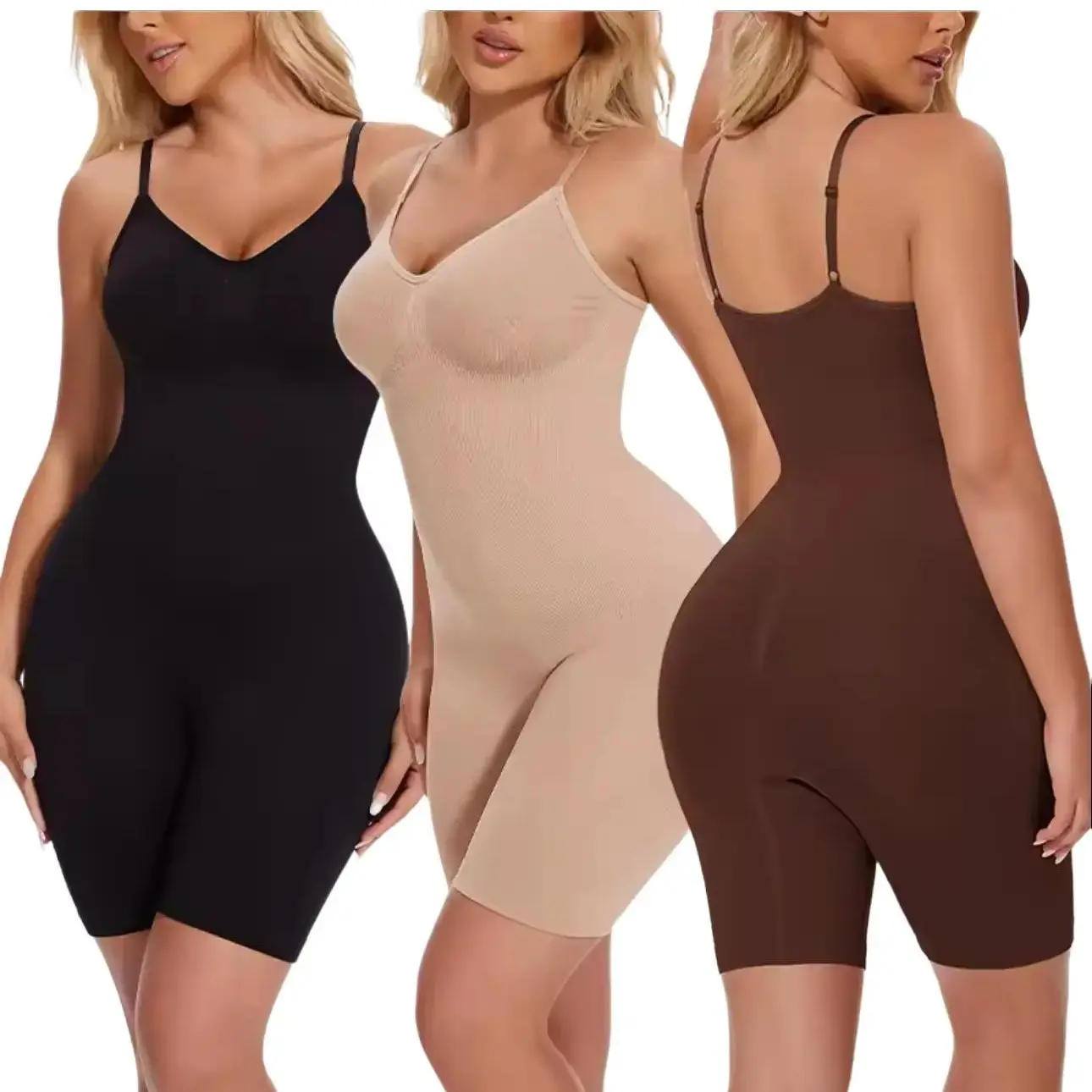 Fina Chica New Bodysuit Shapewear Women Tank Top Tummy Control Full Body Shaper Anti Chafing Shorts Slimming Waist Trainer Butt Lifter Square Neckline No See-Through Worries
