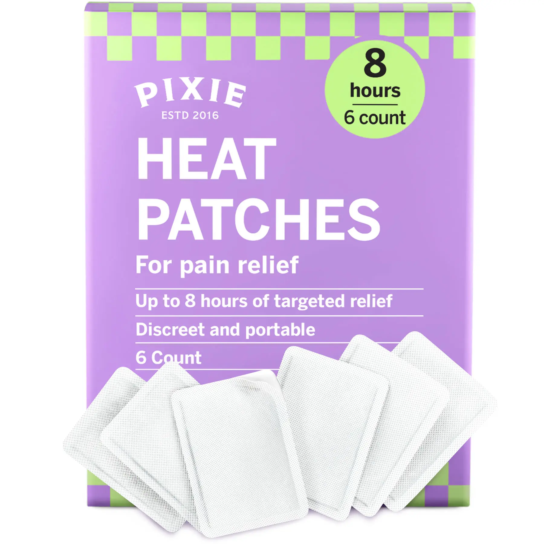 Pixie Period Cramps Menstrual Pain Relief Heat Patches for Feminine Care - Lower Abdominal & Back Soothing Therapy - Up to 8 Hours - 6 Count Discreet Disposable Heat Pads