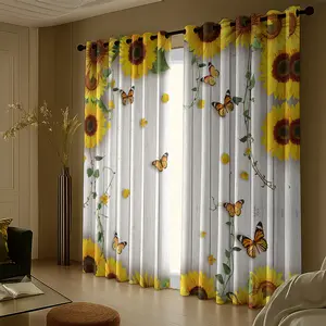 2 Panels Country Style Sunflower Print Blackout Curtains, Home Decoration Curtain for Living Room Bedroom Dining Room Home Decor Partition Dividers