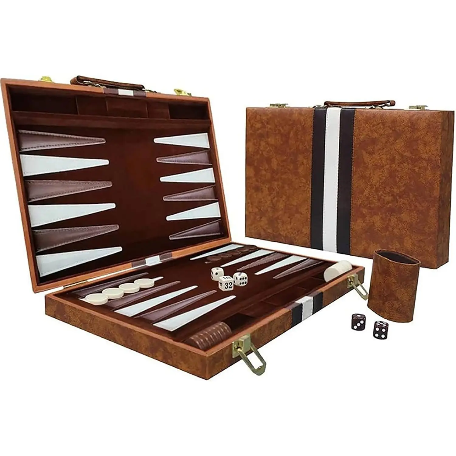 15in Classic Folding Backgammon Board Game Set with Leather Case, Portable Travel Game, Ideal Gift for Strategy Lovers, Board Games Tablegame