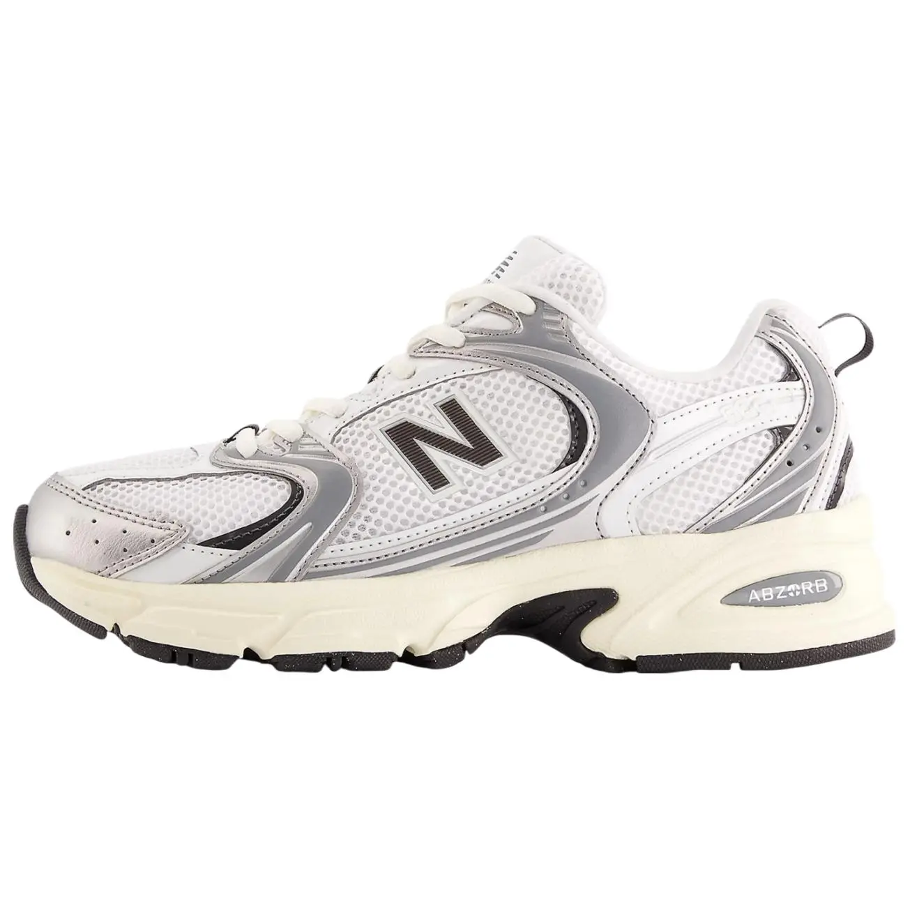 New Balance 530 'Silver Metallic-Black Cement' Casual Breathable Sports Sneakers, Casual Breathable Shoes, Mesh, Everyday, Light Training, Metallic Look, True Size, Snug Fit, Running, Mesh Upper