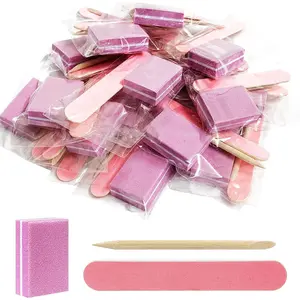 Manicure kit Individually Package, Mini Nail Buffer, Nail File, Wood Stick, Press on Nail Tool Kit for Salon Home (Pink, Count, 20, 80/100 Grit)