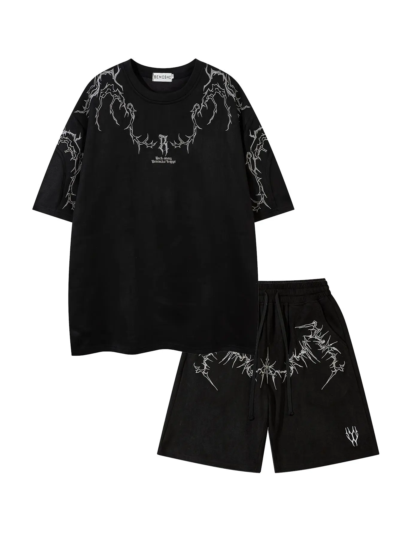 Men's Embroidered Short-Sleeve Tee & Shorts Two-Piece Set, Oversized Baggy Casual Fashion Cozy Breathable T-Shirt & Track Shorts for Daily Outdoor Wear, Men's Clothing for Summer, Menswear