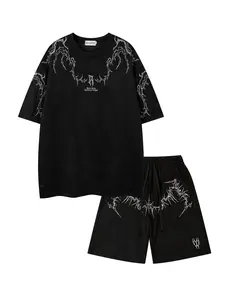 Men's Embroidery Short Sleeve Tee & Shorts Two-piece Set, Casual Fashion Cozy Breathable T-shirt & Track Shorts for Daily Outdoor Wear, Men's Clothing for Summer, Menswear