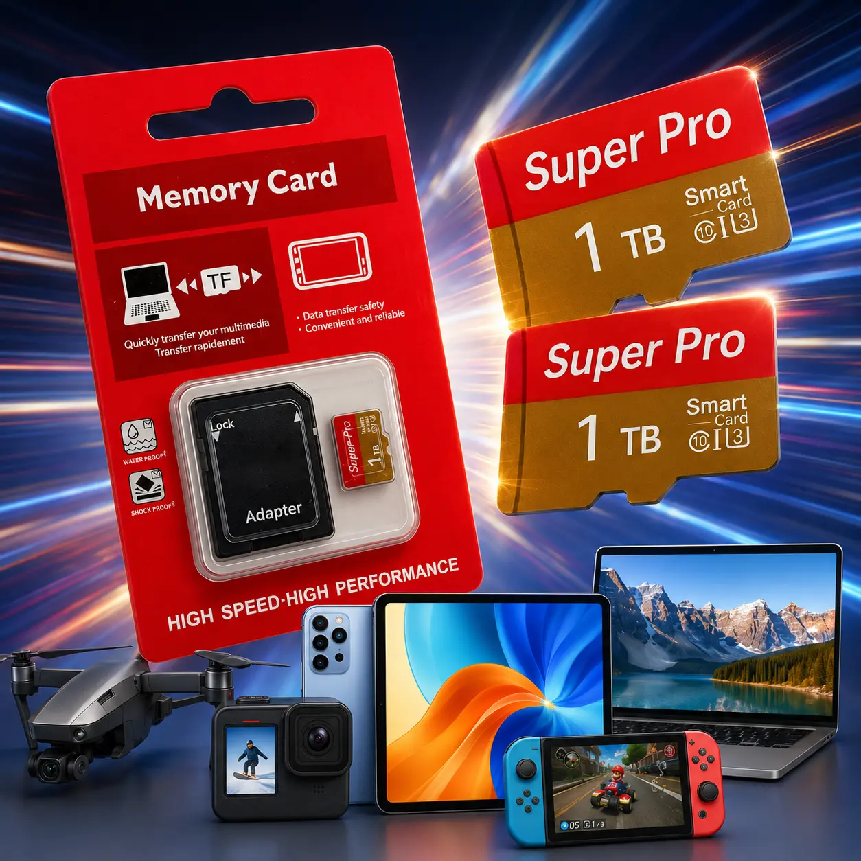 2-Pack 1TB MicroSD Memory Card Set, Flash Memory Card Bundle with SD Adapter for Phones, Cameras, Nintendo Switch (Universal Storage Expansion)