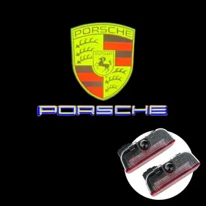 2Pcs Porsche Badge Emblem LED Car Door Welcome Logo Light Projector Ghost Shadow Lamp For Porsche Cayenne Macan 95B Boxster 911 981 982 S3 S4 Cayman Carrera4 Car Door Light Accessories Led Step Lights