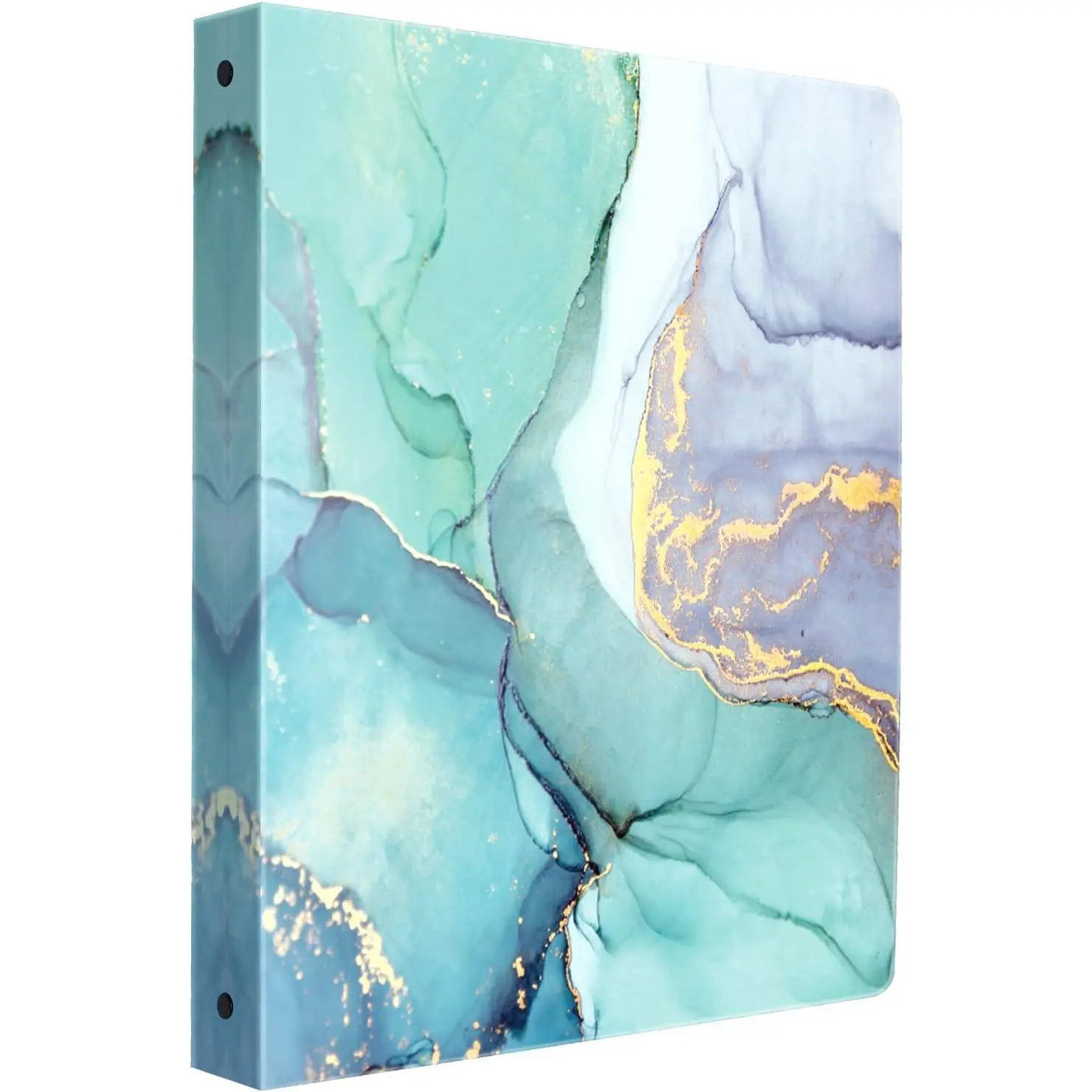 1in Round-Ring Letter Size 3-Ring Binder with Cardboard Cover, Interior Pockets, 175 Pages - Durable Green Full Print Marble Pattern, Pink Flower Accents, Paper Storage, Easy to Use for Back to School Gifts, Birthday Presents